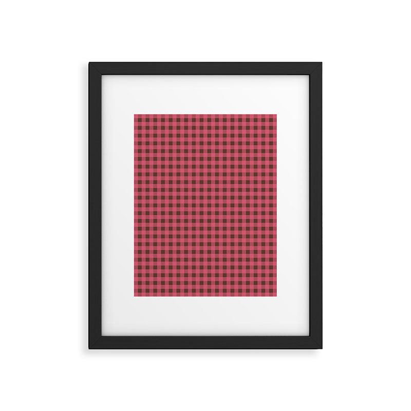 Gingham Check Eclectic Plaid Pattern in Pink and Brown Framed Art Print Gallery Image 5