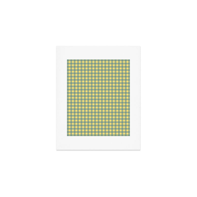 Gingham Check Pattern in Air Force Blue and Butter Yellow Art Print Gallery Image 1