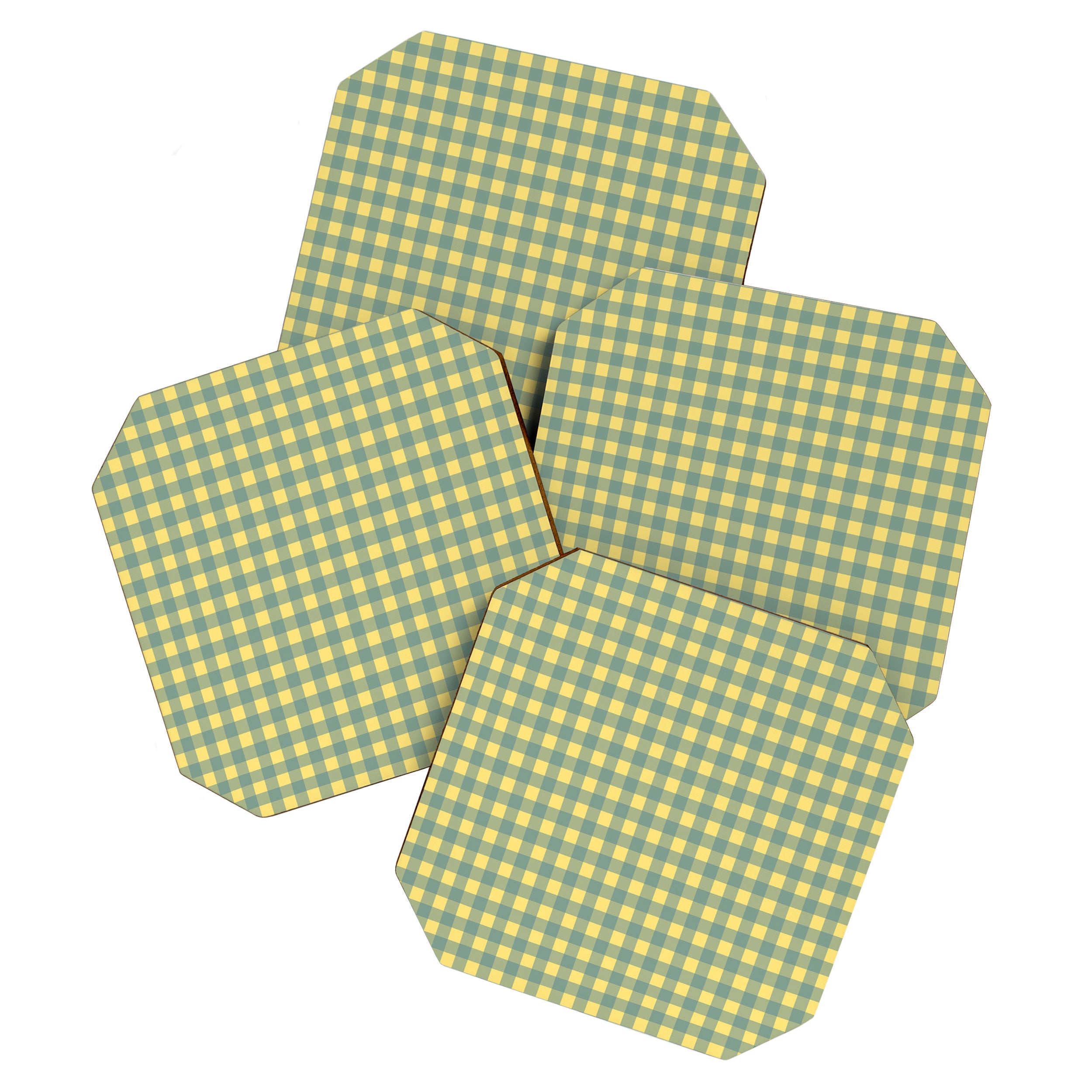 Gingham Check Pattern in Air Force Blue and Butter Yellow Coaster Gallery Image 1
