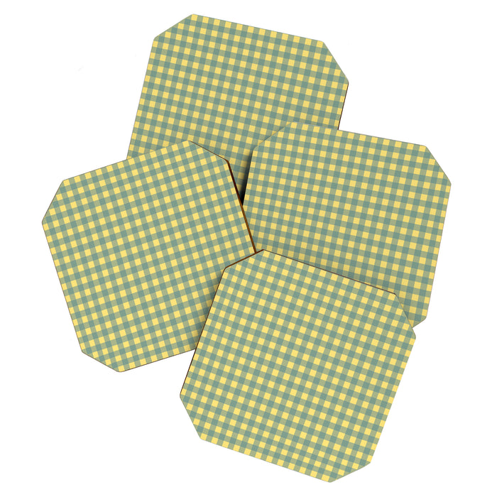 Gingham Check Pattern in Air Force Blue and Butter Yellow Coaster Gallery Image 1