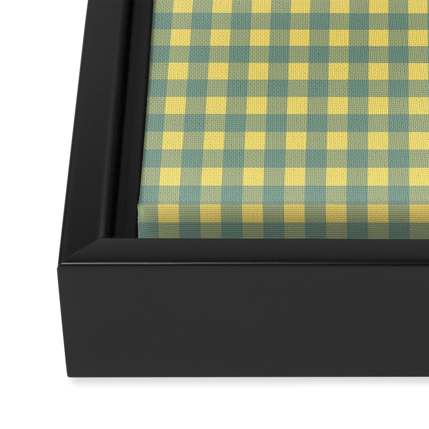 Gingham Check Pattern in Air Force Blue and Butter Yellow Framed Canvas Print Gallery Image 3