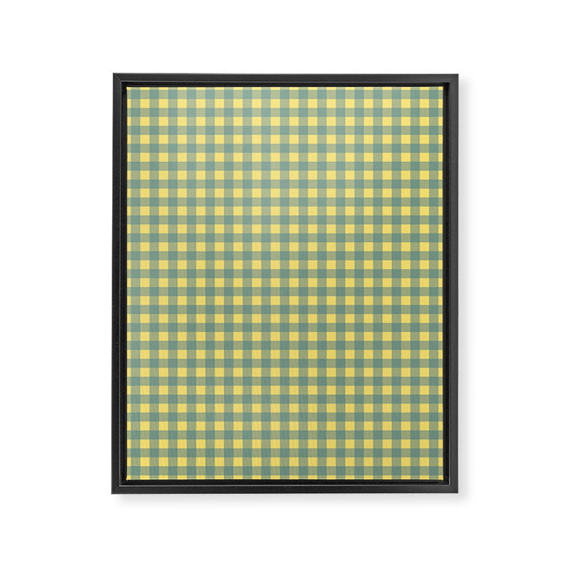 Gingham Check Pattern in Air Force Blue and Butter Yellow Framed Canvas Print Gallery Image 6