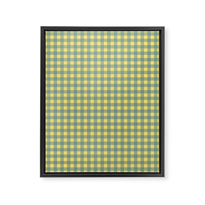 Gingham Check Pattern in Air Force Blue and Butter Yellow Framed Canvas Print Gallery Image 1