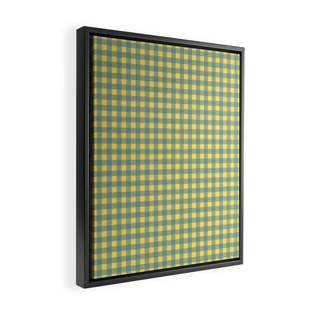 Gingham Check Pattern in Air Force Blue and Butter Yellow Framed Canvas Print Gallery Image 2