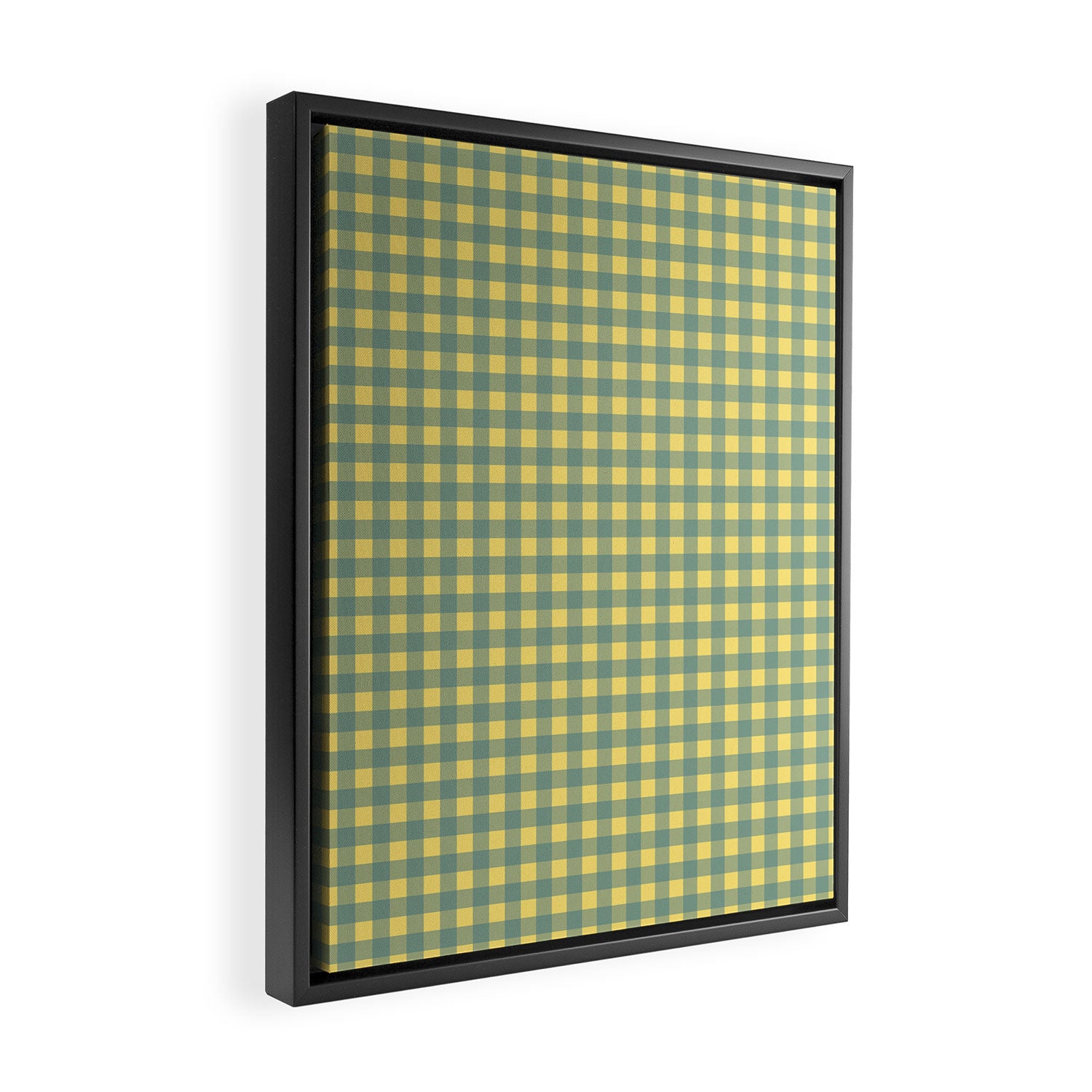 Gingham Check Pattern in Air Force Blue and Butter Yellow Framed Canvas Print Gallery Image 2