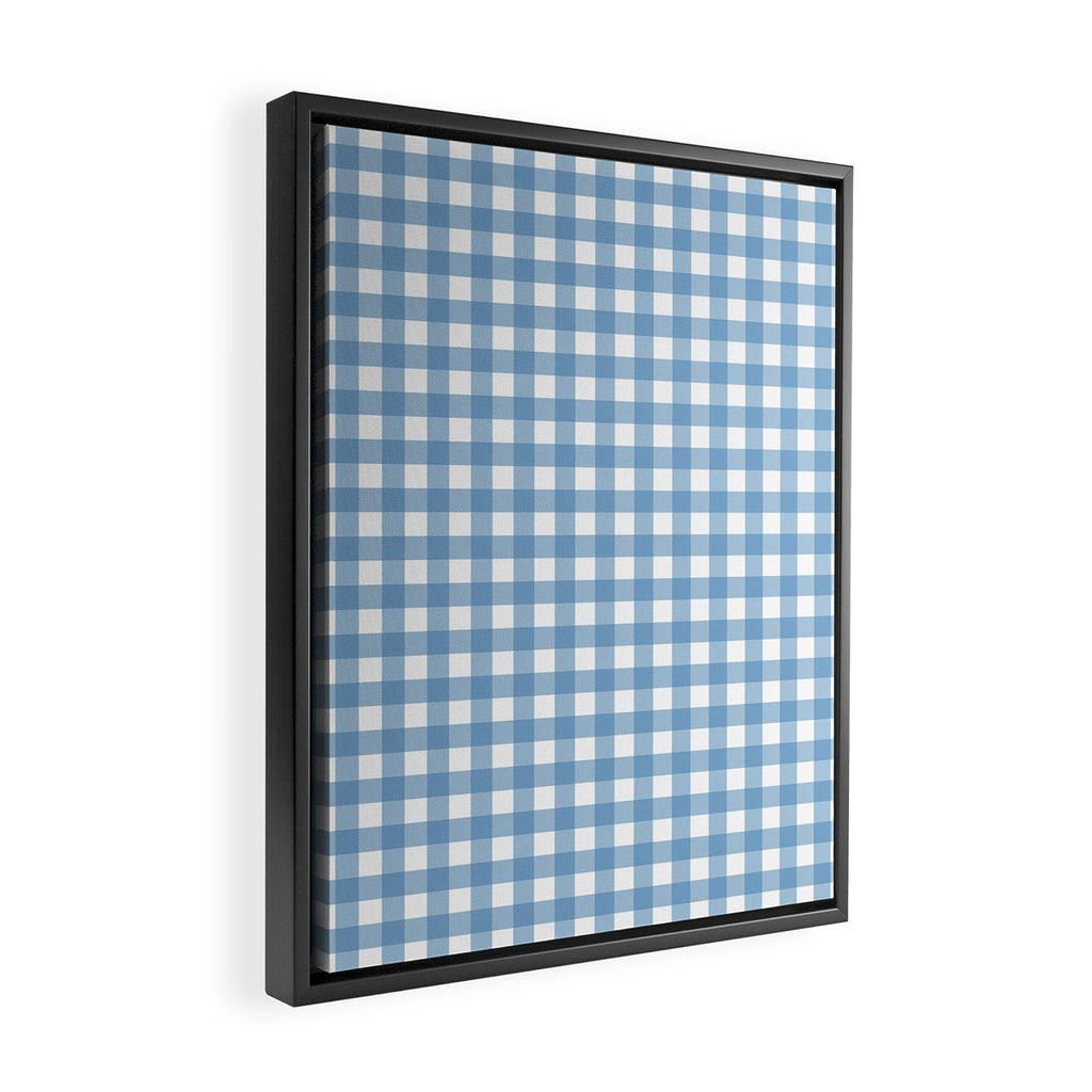 Gingham Check Pattern in Baby Blue and White Framed Canvas Print Gallery Image 2
