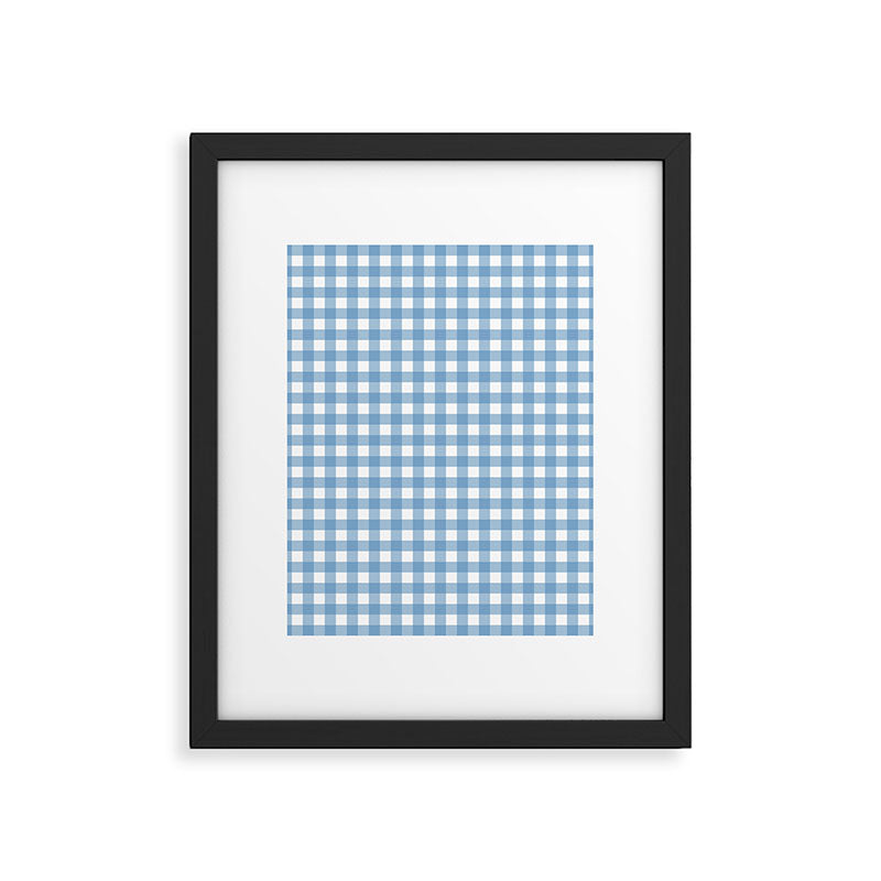Gingham Check Pattern in Baby Blue and White Framed Art Print Gallery Image 6