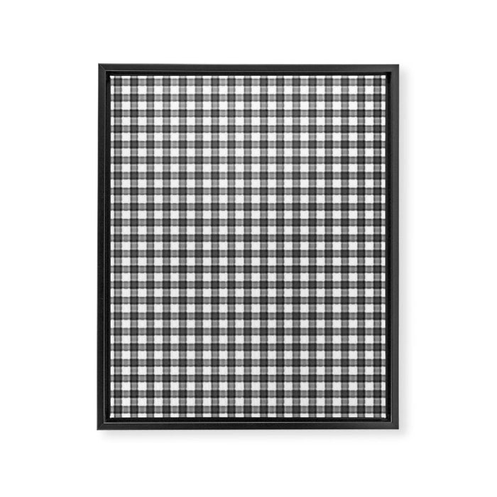 Gingham Check Pattern in Black and White (Charcoal) Framed Canvas Print Gallery Image 1