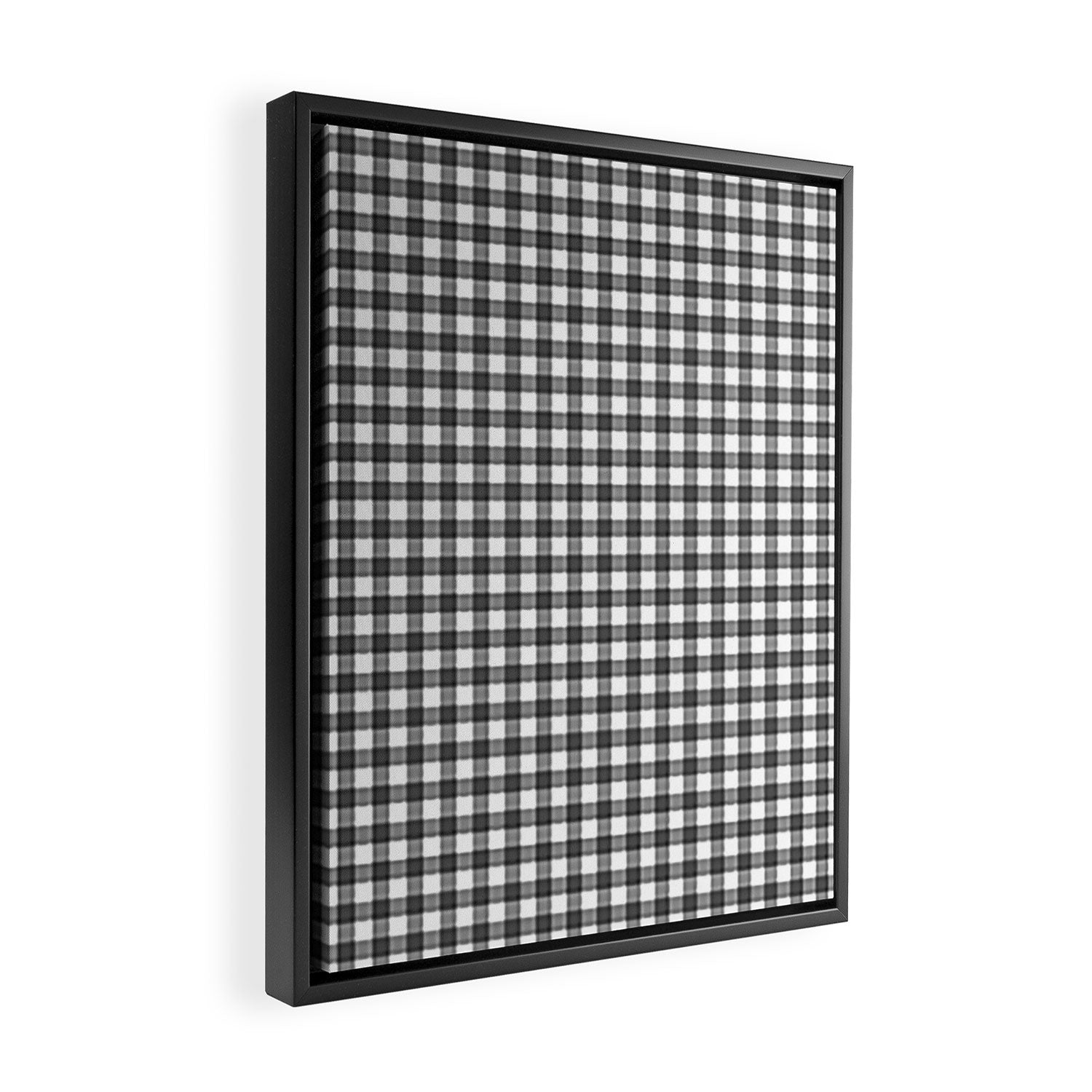 Gingham Check Pattern in Black and White (Charcoal) Framed Canvas Print Gallery Image 2