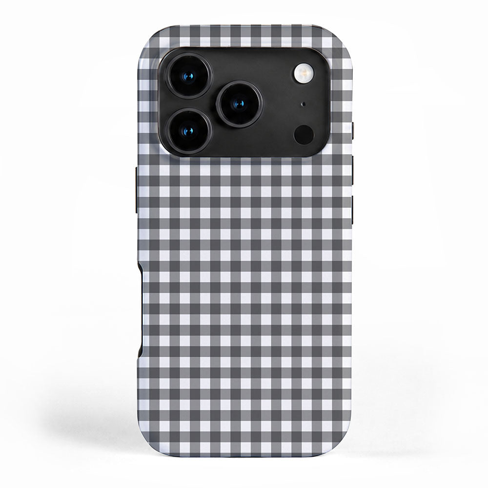 Gingham Check Pattern in Black and White (Charcoal) iPhone Case Gallery Image 1