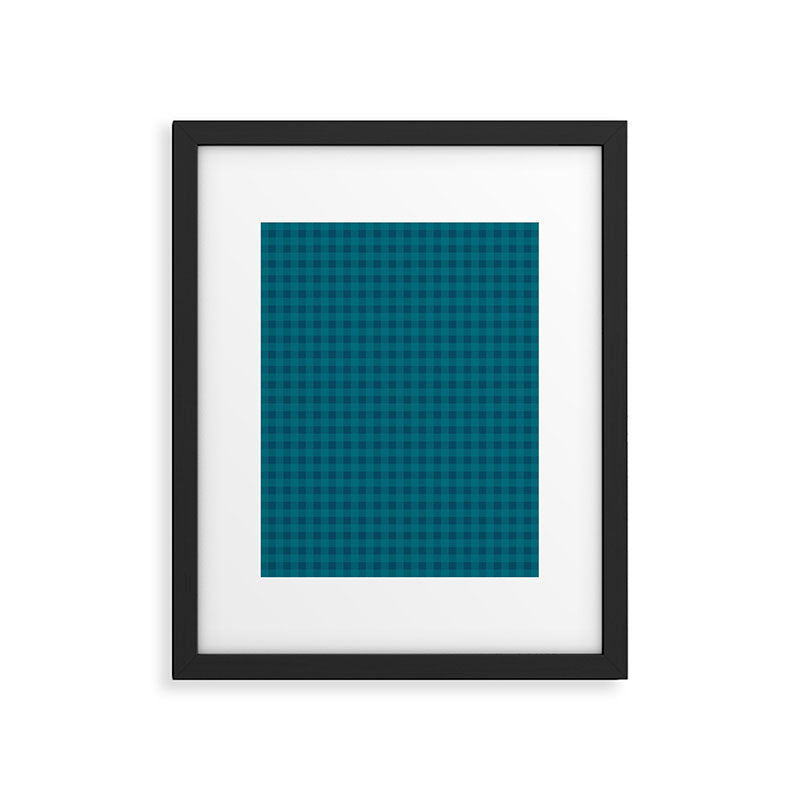 Gingham Check Pattern in Blue Teal Framed Art Print Gallery Image 5