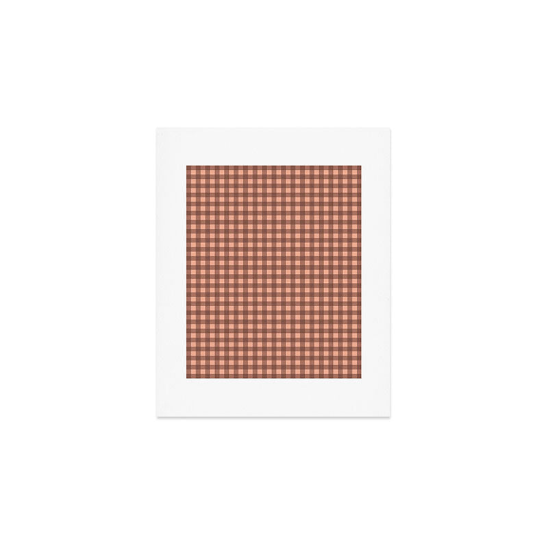 Gingham Check Pattern in Brown and Salmon Art Print Gallery Image 1