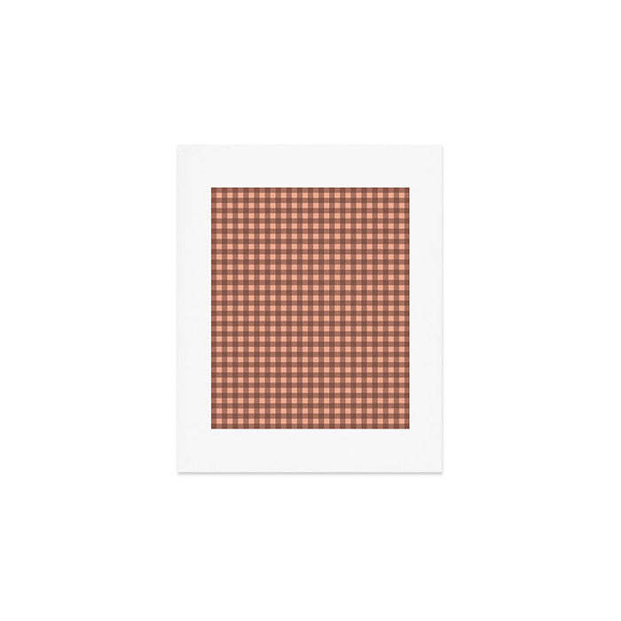 Gingham Check Pattern in Brown and Salmon Art Print Gallery Image 1