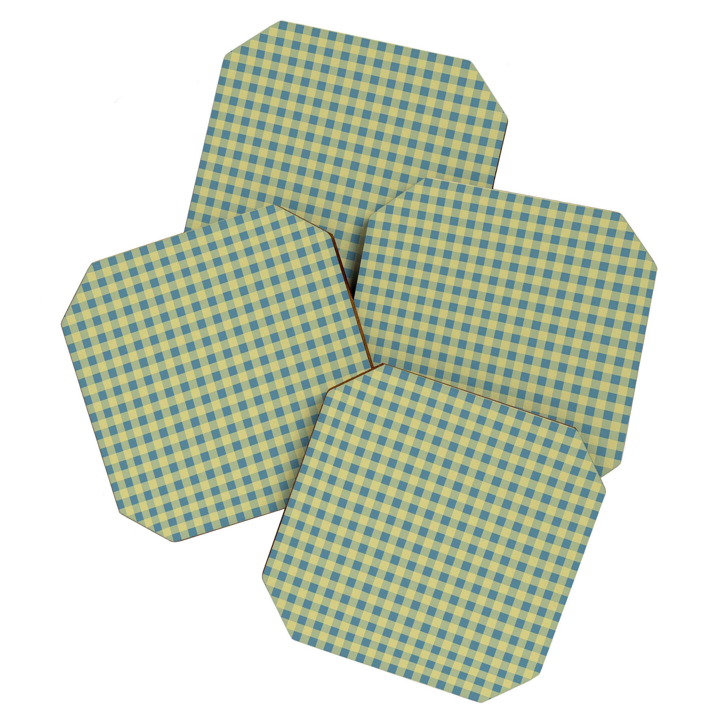 Gingham Check Pattern in Butter Yellow and Air Force Blue Coaster Gallery Image 1