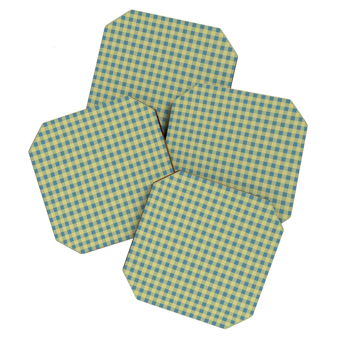 Gingham Check Pattern in Butter Yellow and Air Force Blue Coaster Gallery Image 1