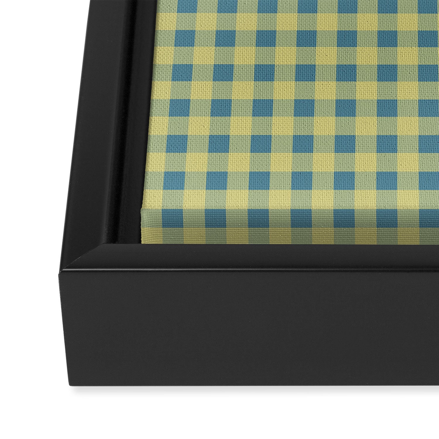 Gingham Check Pattern in Butter Yellow and Air Force Blue Framed Canvas Print Gallery Image 3