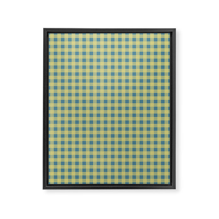 Gingham Check Pattern in Butter Yellow and Air Force Blue Framed Canvas Print Gallery Image 1