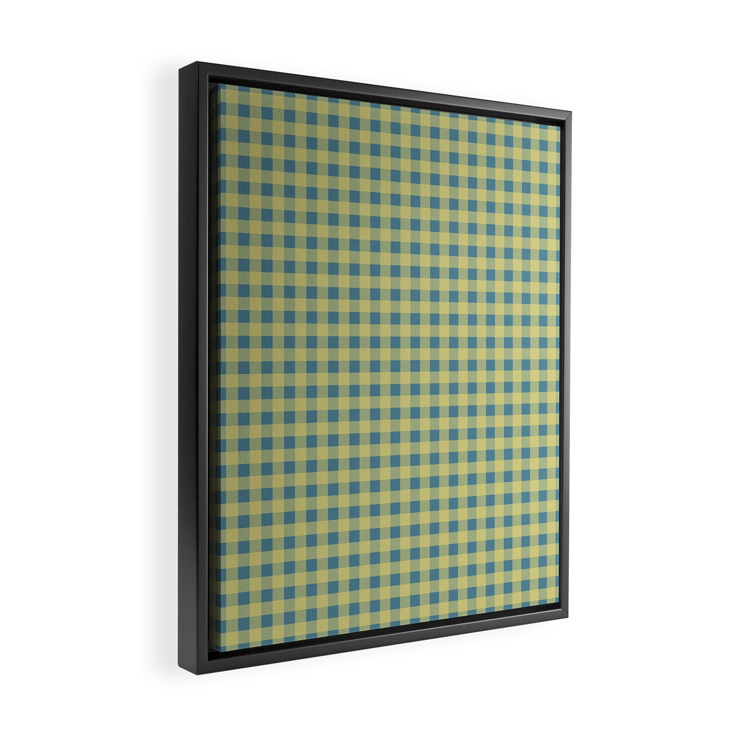 Gingham Check Pattern in Butter Yellow and Air Force Blue Framed Canvas Print Gallery Image 2