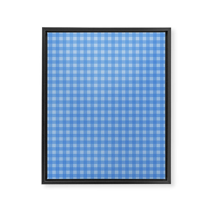 Gingham Check Pattern in Double Light Blue Framed Canvas Print Gallery Image 1