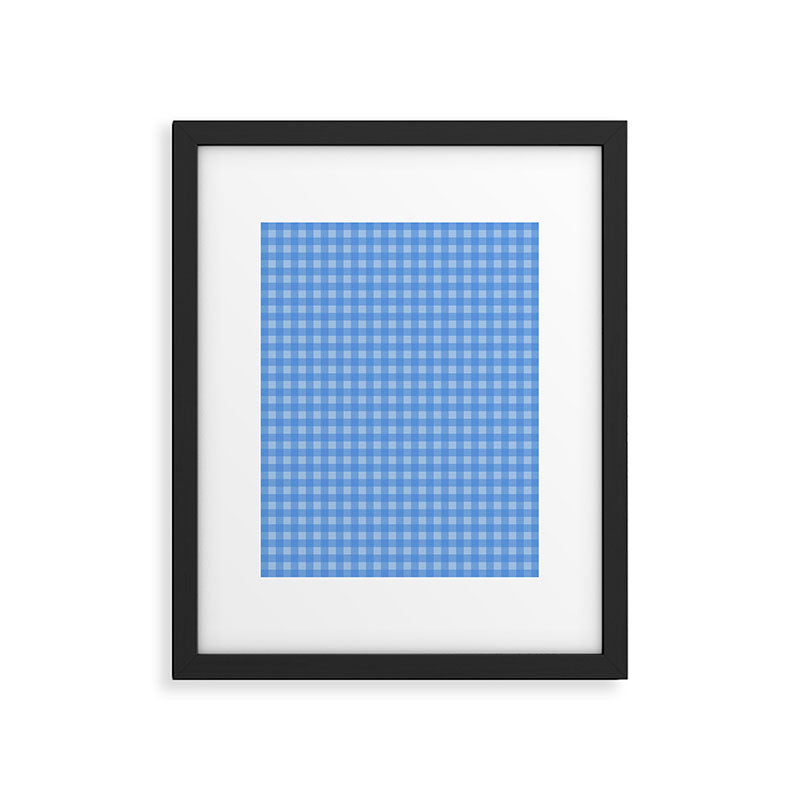 Gingham Check Pattern in Double Light Blue Framed Art Print Gallery Image 5