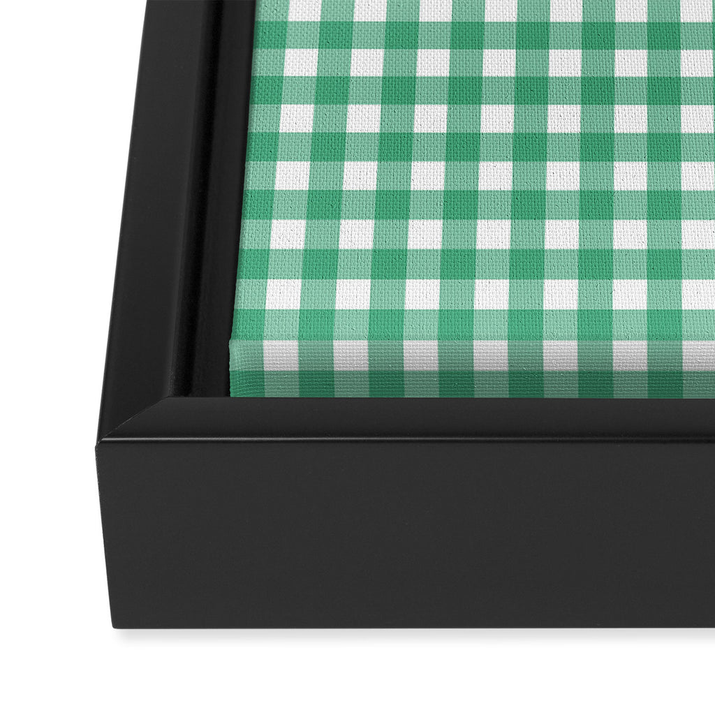 Gingham Check Pattern in Kelly Green and White Framed Canvas Print Gallery Image 3