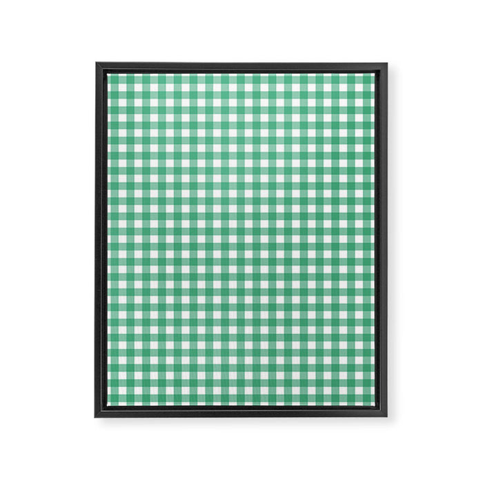 Gingham Check Pattern in Kelly Green and White Framed Canvas Print Gallery Image 1