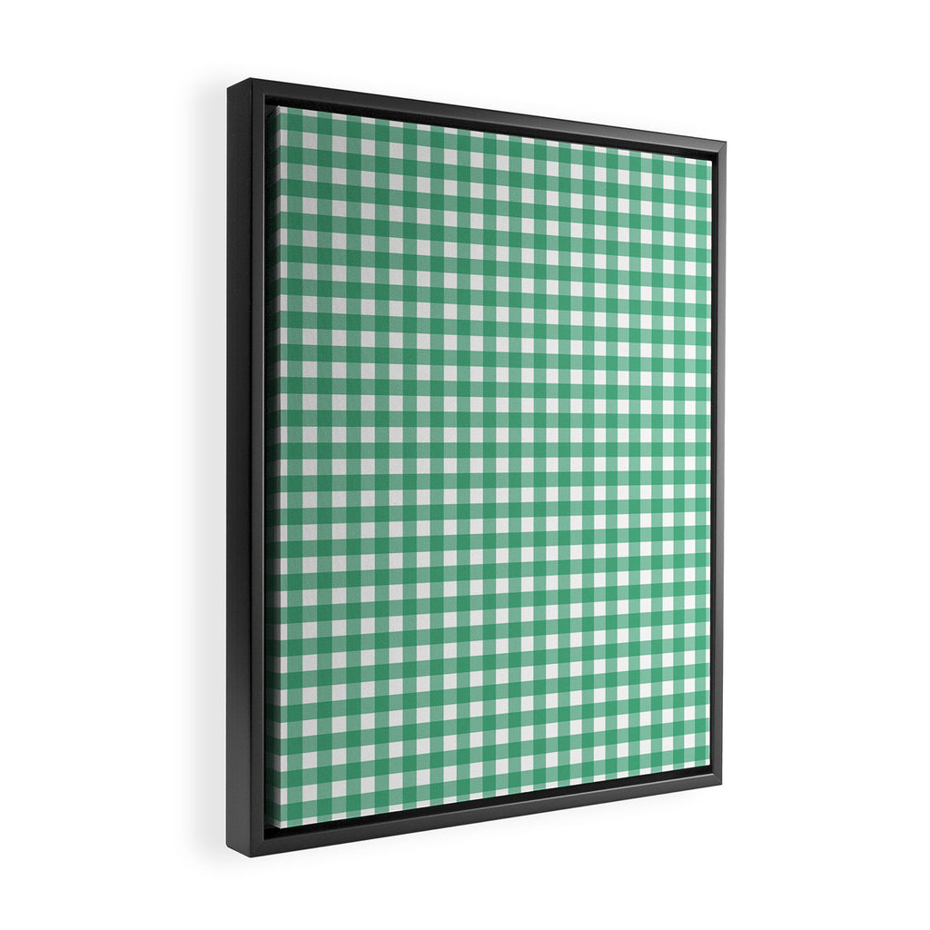 Gingham Check Pattern in Kelly Green and White Framed Canvas Print Gallery Image 2