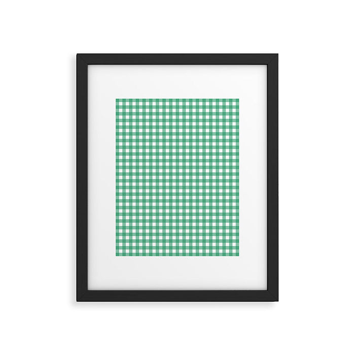 Gingham Check Pattern in Kelly Green and White Framed Art Print Gallery Image 1