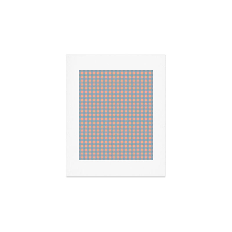Gingham Check Pattern in Light Blue and Peach Art Print Gallery Image 1