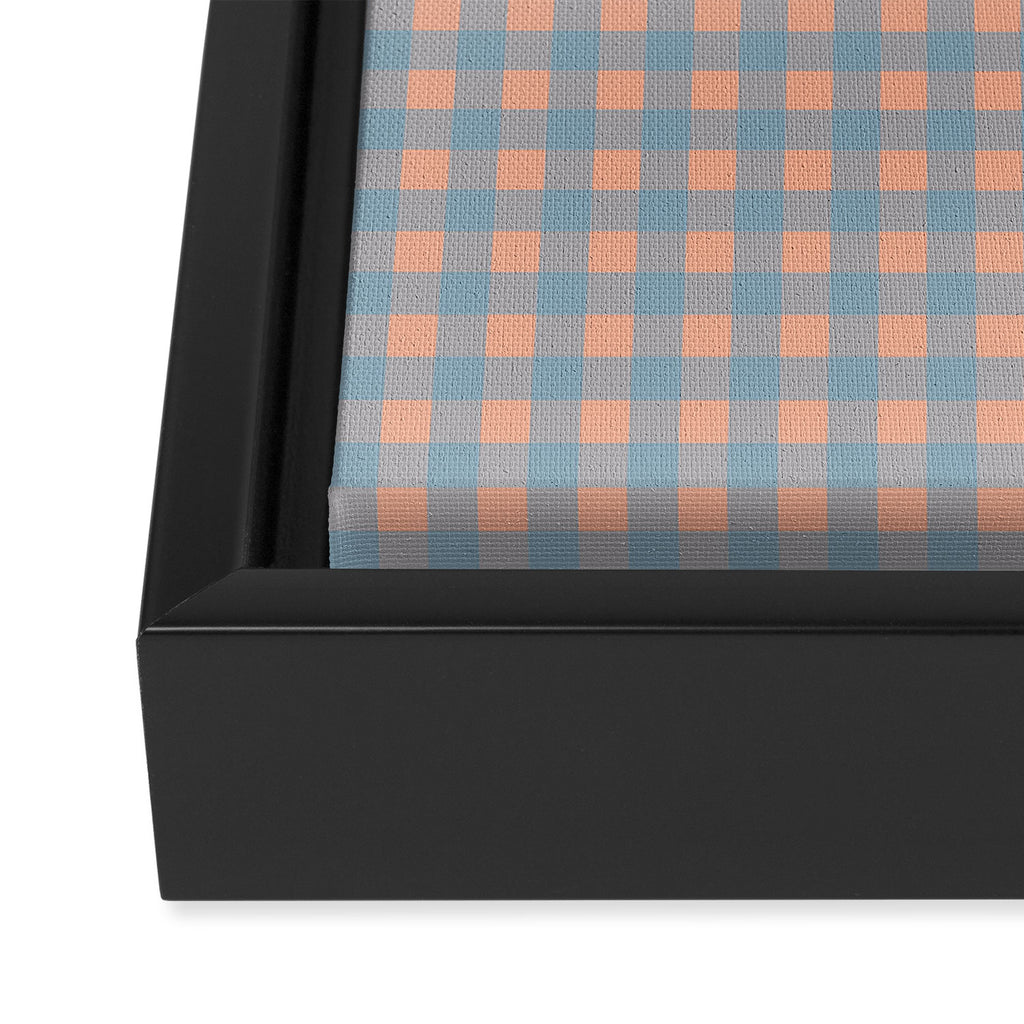Gingham Check Pattern in Light Blue and Peach Framed Canvas Print Gallery Image 3