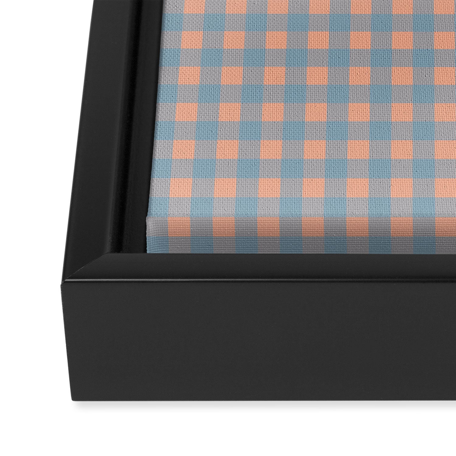 Gingham Check Pattern in Light Blue and Peach Framed Canvas Print Gallery Image 3