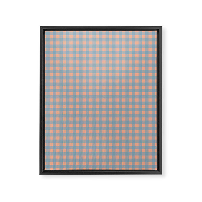 Gingham Check Pattern in Light Blue and Peach Framed Canvas Print Gallery Image 1