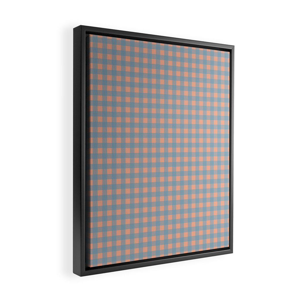 Gingham Check Pattern in Light Blue and Peach Framed Canvas Print Gallery Image 2