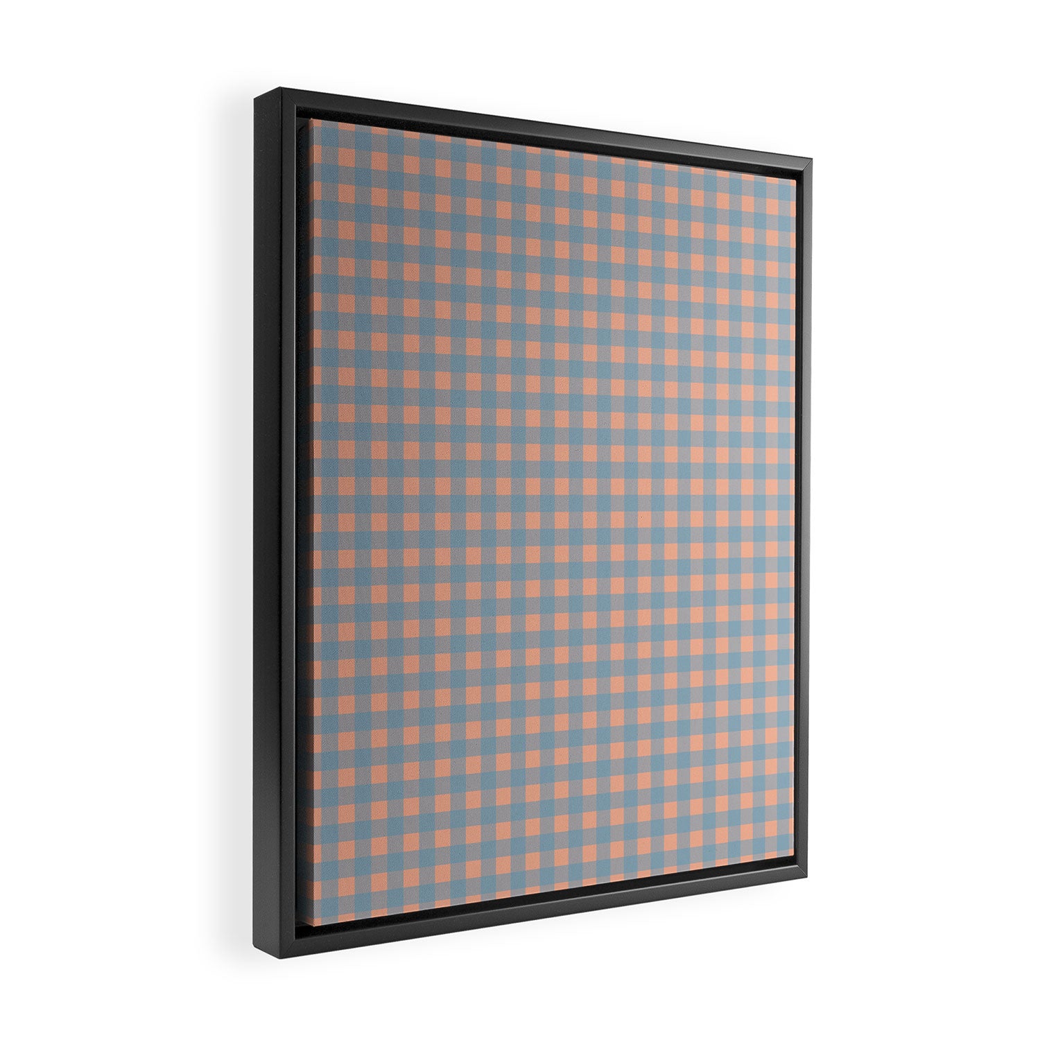 Gingham Check Pattern in Light Blue and Peach Framed Canvas Print Gallery Image 2