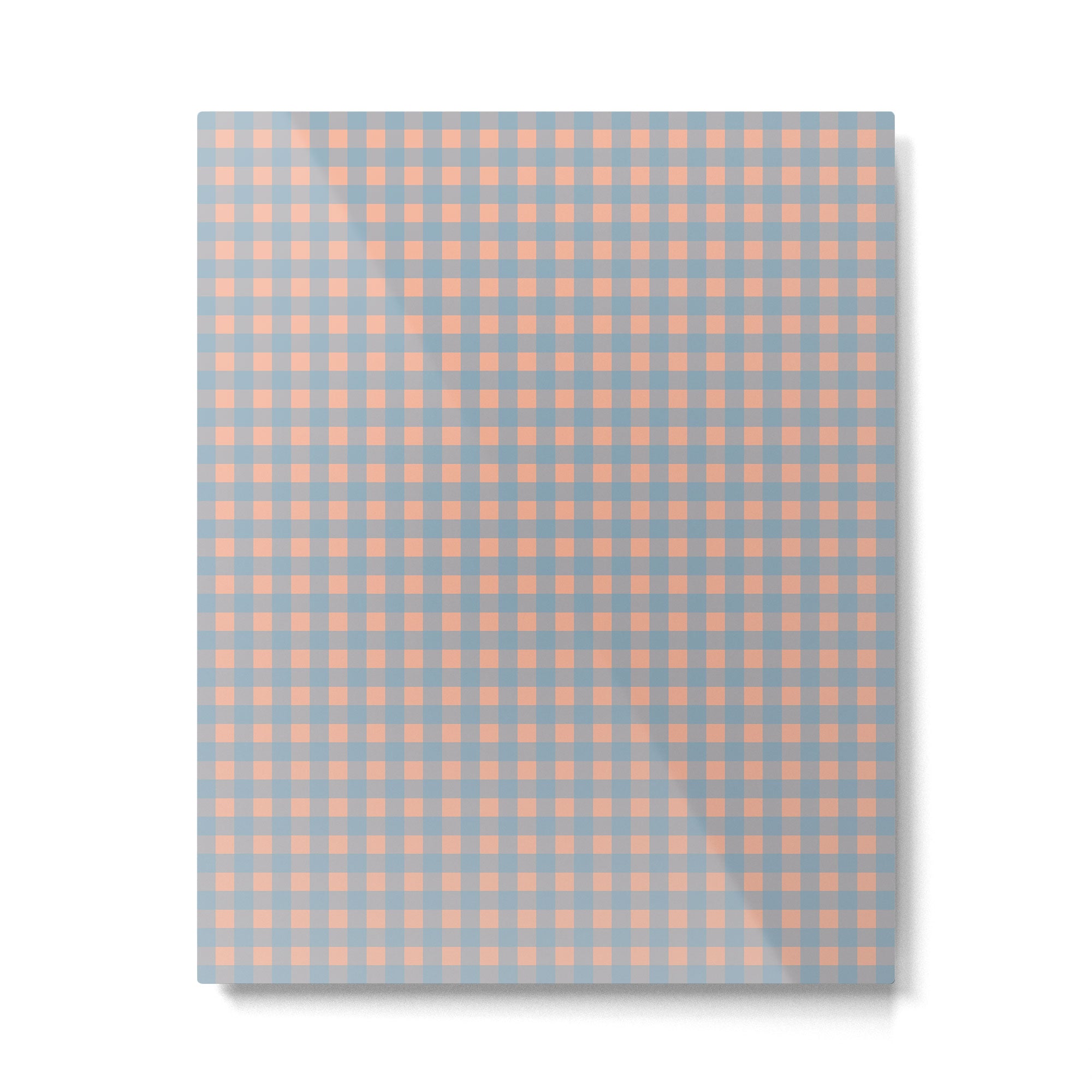 Gingham Check Pattern in Light Blue and Peach Metal Print Gallery Image 4