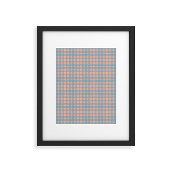 Gingham Check Pattern in Light Blue and Peach Framed Art Print Gallery Image 1