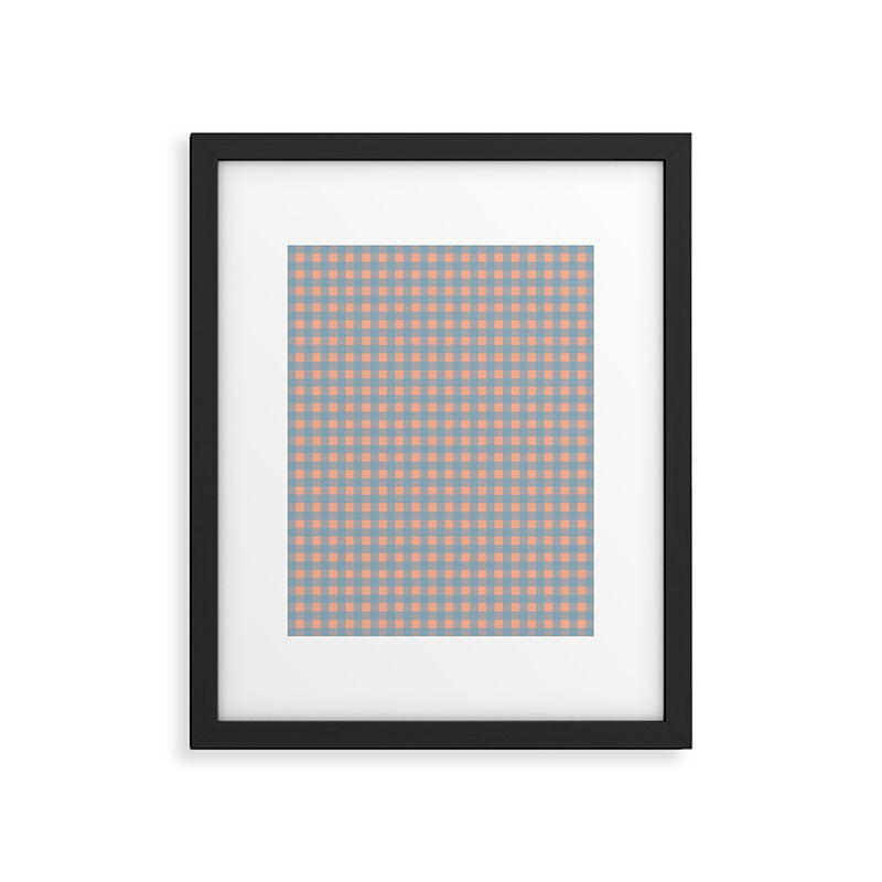 Gingham Check Pattern in Light Blue and Peach Framed Art Print Gallery Image 5