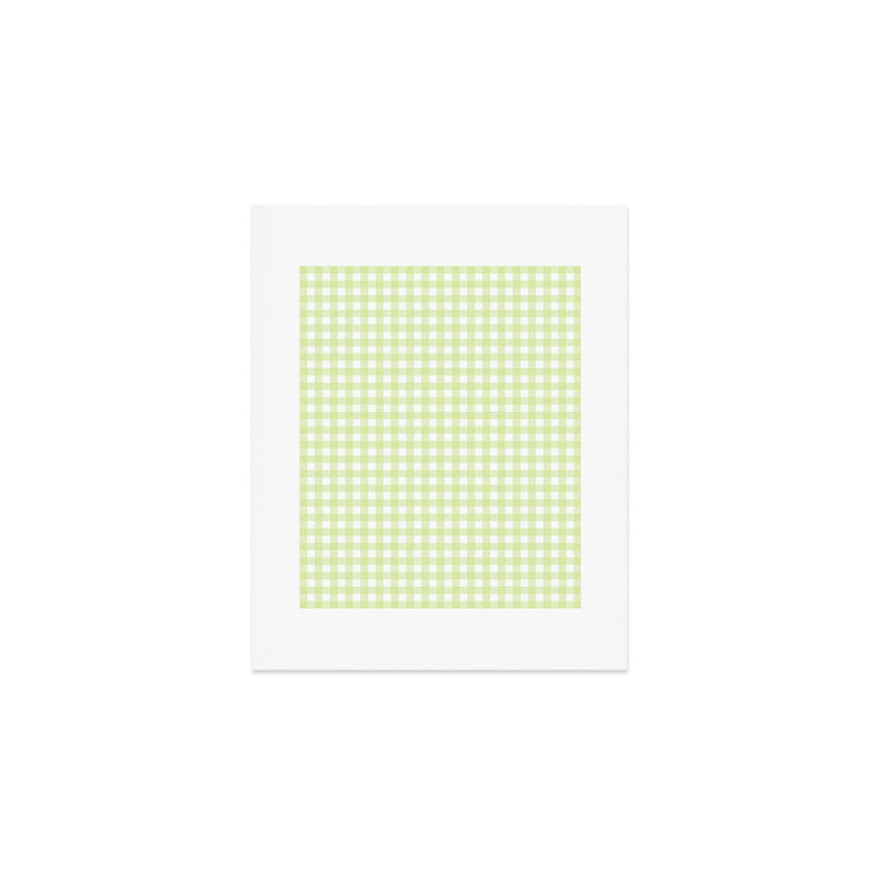 Gingham Check Pattern in Light Lime Green and White Art Print Gallery Image 1