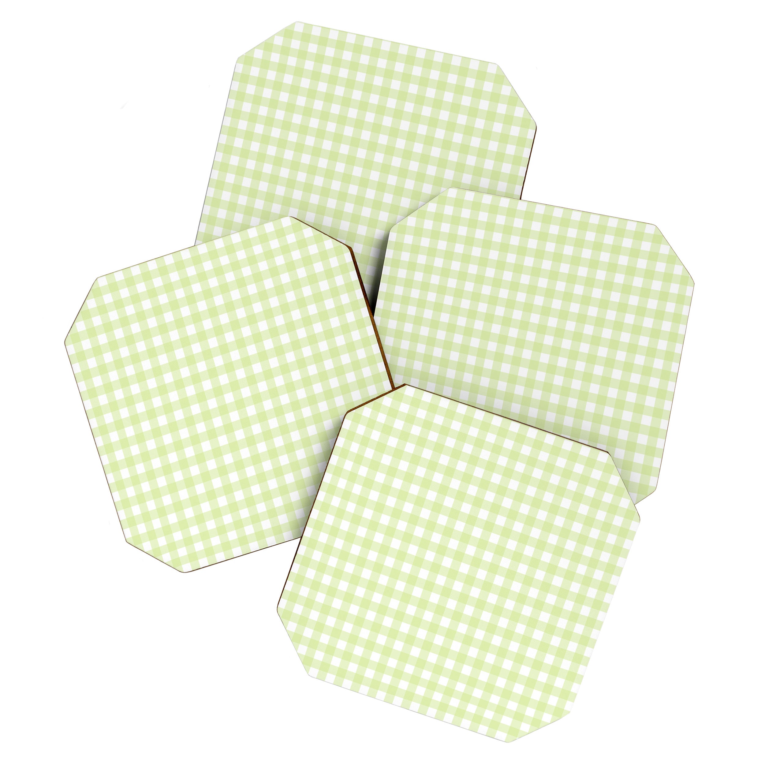 Gingham Check Pattern in Light Lime Green and White Coaster Gallery Image 1