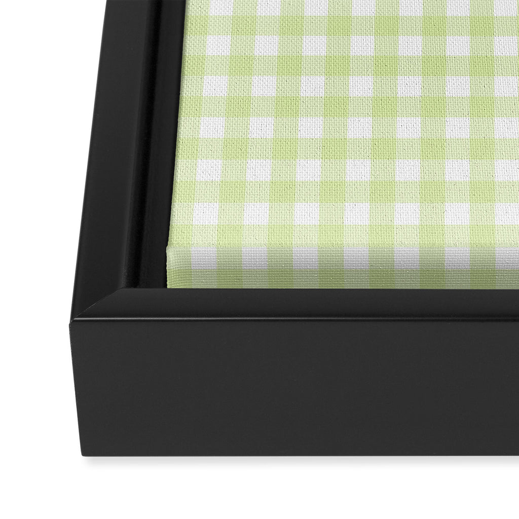 Gingham Check Pattern in Light Lime Green and White Framed Canvas Print Gallery Image 3