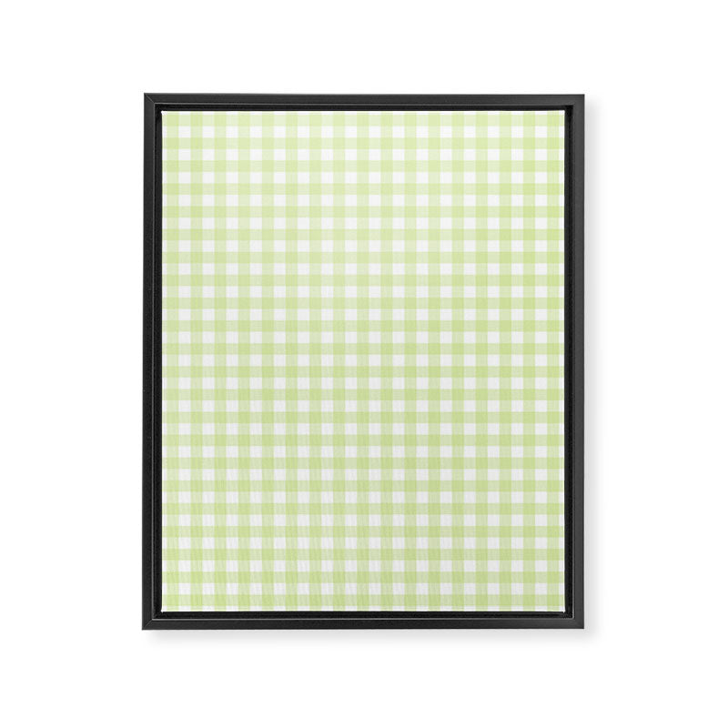 Gingham Check Pattern in Light Lime Green and White Framed Canvas Print Gallery Image 6