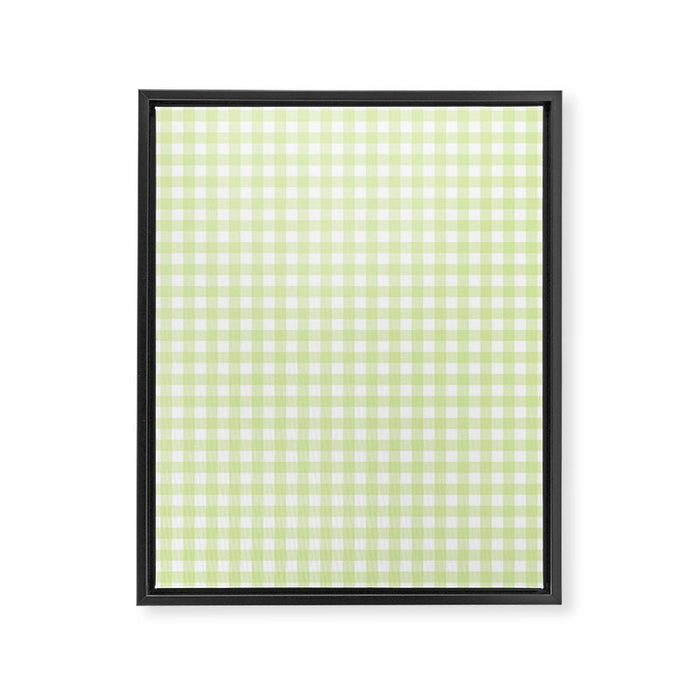 Gingham Check Pattern in Light Lime Green and White Framed Canvas Print Gallery Image 1