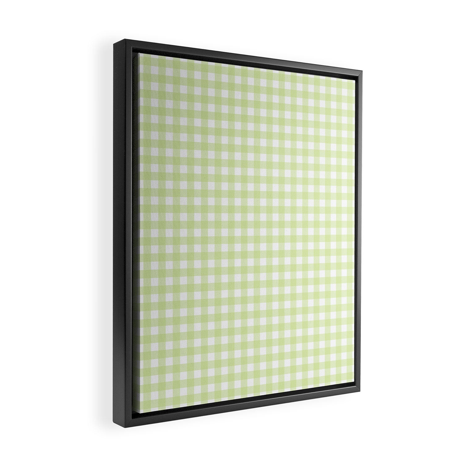 Gingham Check Pattern in Light Lime Green and White Framed Canvas Print Gallery Image 2