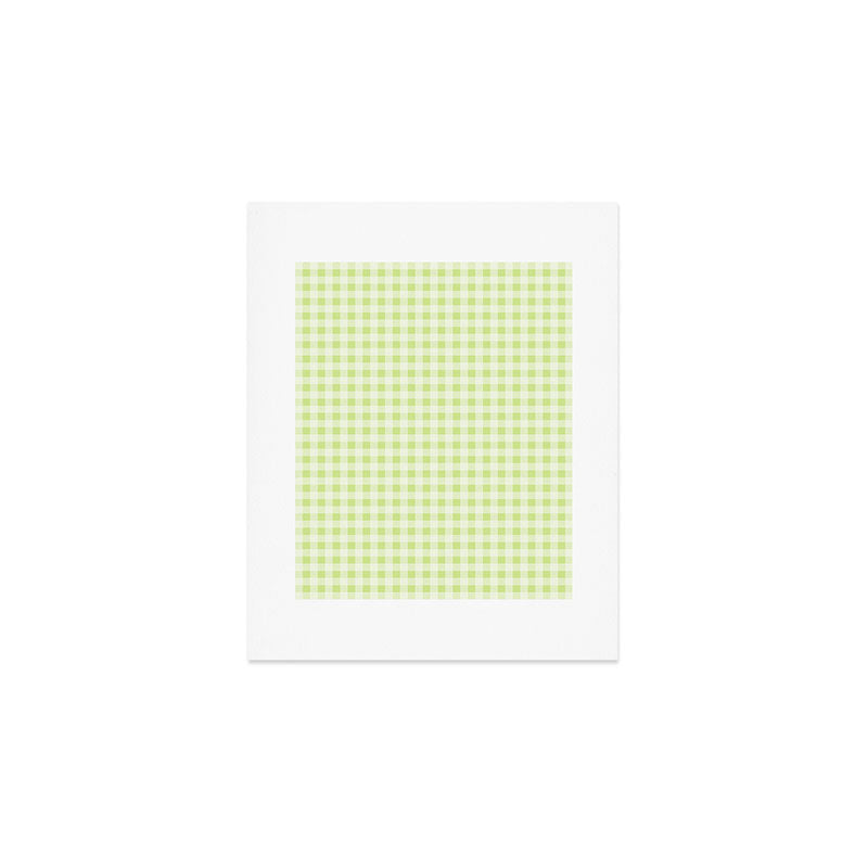 Gingham Check Pattern in Light Lime Green and White Art Print Gallery Image 1