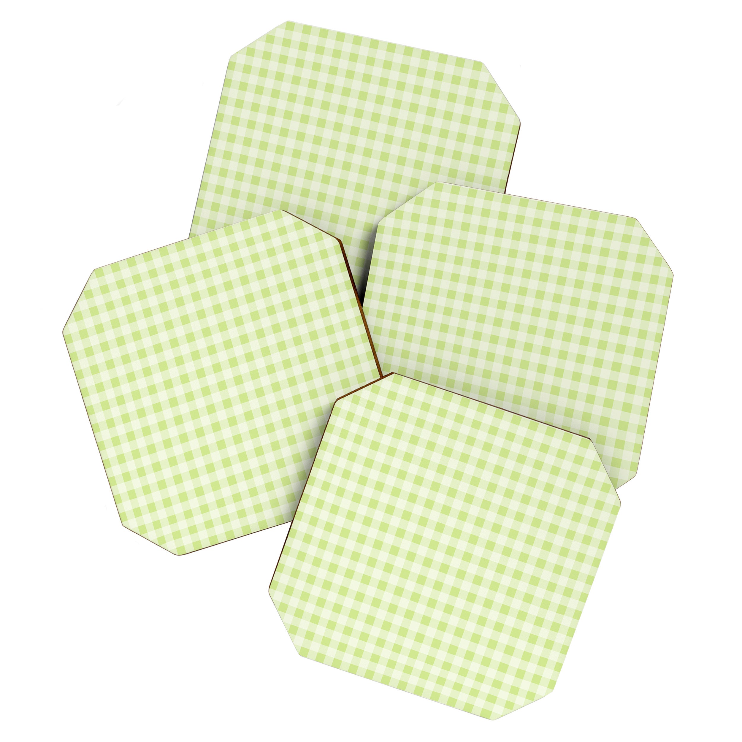 Gingham Check Pattern in Light Lime Green and White Coaster Gallery Image 1