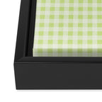 Gingham Check Pattern in Light Lime Green and White Framed Canvas Print Gallery Image 3