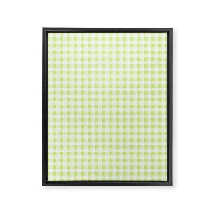 Gingham Check Pattern in Light Lime Green and White Framed Canvas Print Gallery Image 1
