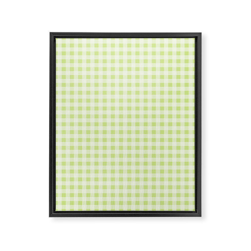 Gingham Check Pattern in Light Lime Green and White Framed Canvas Print Gallery Image 6