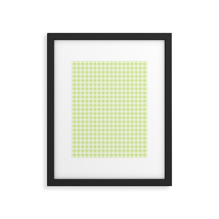 Gingham Check Pattern in Light Lime Green and White Framed Art Print Gallery Image 1
