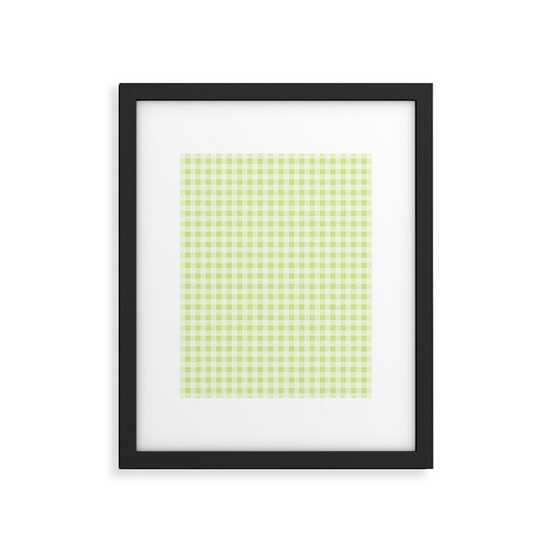 Gingham Check Pattern in Light Lime Green and White Framed Art Print Gallery Image 5